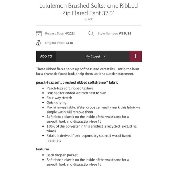 Lululemon Flared Zip Pants Leggings 4 Black Ribbed Softstreme wide leg workout - Picture 14 of 16